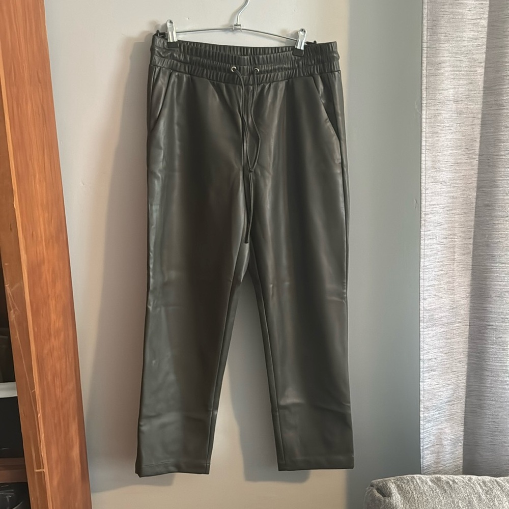 Loft Faux Leather Dark Green Pants High Rise